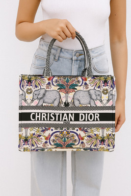 SOULSOURCE Multicolor Messenger Bag Book Tote Bag – Jungle Print with Elephants, Multicolor Embroidered Canvas