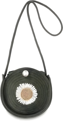 JASMINEAURA Green Sling Bag Handcrafted Jute Sling Bag with Flower Design