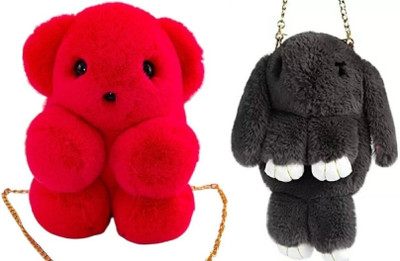 Nappmall Black, Red Sling Bag Cute Cartoon Rabbit(Pack of 2)