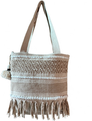 Navaa White Tote Handloom Shoulder Tote Bag