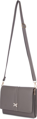 Reshu Grey Sling Bag Handmade Vegan Leather Women's Sling Bags Adjustable Shoulder Strap & 3 pockets