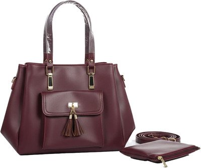 Bonica Maroon Tote Luxury Women 2-Piece Handbag Set, Vegan Leather, Large Tote with Shoulder Strap