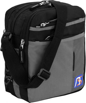 STORITE Black Grey Sling Bag Small 7 Zipper Multi Pocket Cross