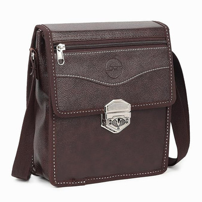 DOUBLE R BAGS Brown Sling Bag Leather Crossbody Sling Bag Shoulder Strap for Travel & College with Key Lock