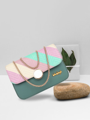 LIKE STYLE Green Sling Bag Colourblocked Sling Bag With Metallic Strap