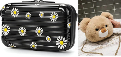 Nappmall Black, Beige Sling Bag Suitcase Style Hard Shell Sling & Box Bag Trendy Handbag Multipurpose Organizer(Pack of 2)