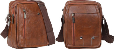 Blowzy Tan, Tan Sling Bag Cross Body Travel Office Business Messenger One Side Men & Women Sling Bag(Pack of 2)