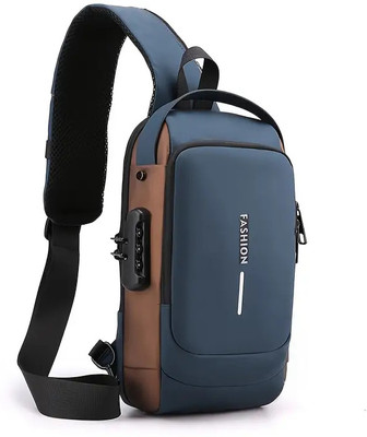 GJSHOP Blue, Gold Shoulder Bag Men's Chest Bag Password Lock Anti-theft Biker Bag Leisure Outdoor Running