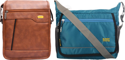Blowzy Tan, Blue Sling Bag Artificial Leather Cross-Body Sling Bag for Men(Pack of 2)