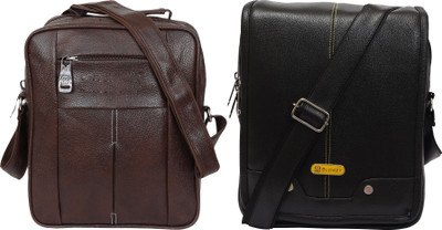 Blowzy Brown, Black Sling Bag Cross Body Travel Office Business Messenger One Side Men & Women Sling Bag(Pack of 2)