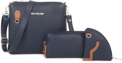 black spade Blue Sling Bag Solid Side Bag with pouch and card holder(Pack of 3)