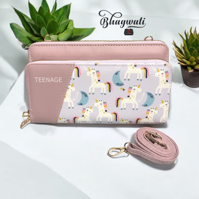 Bhagwati Multicolor Sling Bag Stylish Unicorn Printed Sling Wallet for Girls