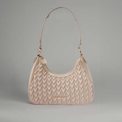 LINO PERROS Beige Messenger Bag Women's Pearl Quilted Shoulder Bag