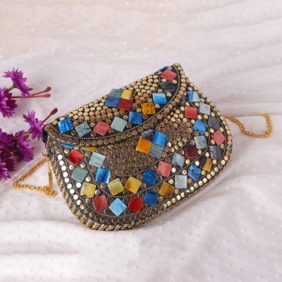 Parmmy Gold Shoulder Bag Woman Metal Hand Bag Golden and Rainbow