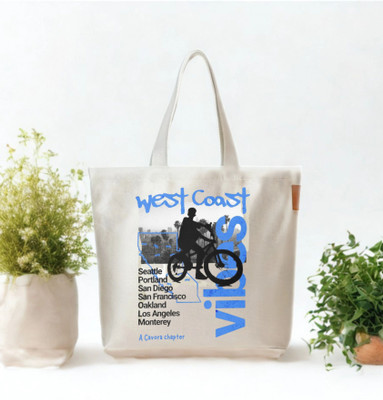 Cavora White, Blue Tote Cotton Canvas Tote Bag Perfect for College Shopping Office California West Coast
