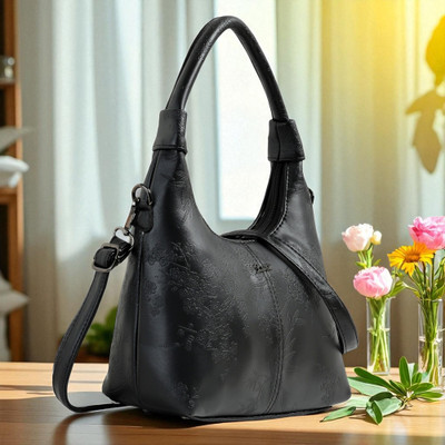 Exotic Black Sling Bag Floral Textured Slingbag with Dual Carrying Straps – Chic & Functional Design