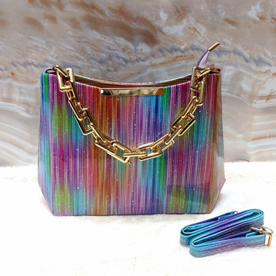 G GLAMORA Blue, Multicolor Sling Bag Fashionable Handbag for Women with Golden Chain Detail