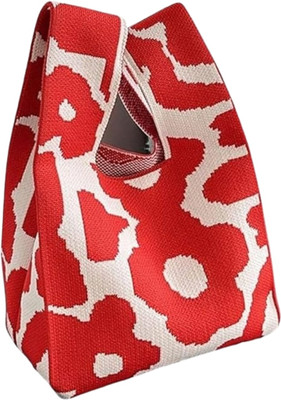 Gold Leaf Red Tote Women’s Wrist Knot Crochet Tote Bag – Small Knitted Handbag (Red)