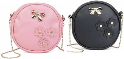 ROOZBAH Pink, Black Sling Bag Fashionable Women Slingbags(Pack of 2)