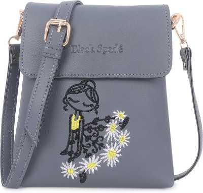 black spade Grey Sling Bag Embrodiery Mobile Girl Crossbody