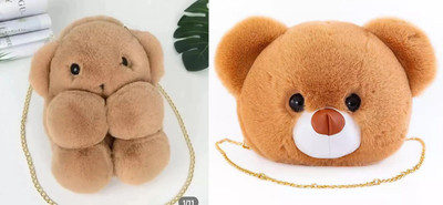 Nappmall Brown, Clear Shoulder Bag Cute Teddy Bear Faux Fur side bags Crossbody Plush Purse Chain Shoulder handbags(Pack of 2)