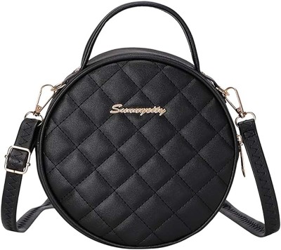 SYGA Black Sling Bag Women's Retro Small Round Bag Women's One-Piece Embroidered Crossbody Bag