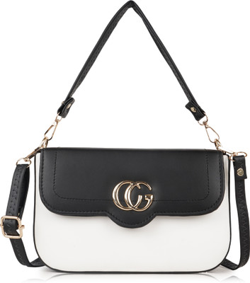 ALONZO White, Black Sling Bag Women's Girls Quilted Cross Body Sling Bag with Height Adjustable Belt