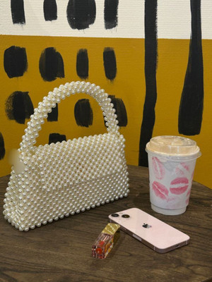 CRAFT XPORT White Sling Bag Pearl Beaded Bag, Pearl Clutch Bag, Evening Bag, Handmade