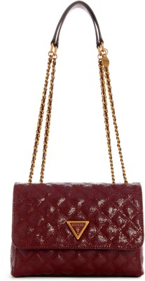 GUESS Maroon Sling Bag Giully 2 Comp Convertible Flap