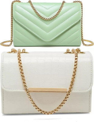 Novella Green, White Sling Bag Women Sling Bag Bag - Regular Size For Women's/Girls(Pack of 2)