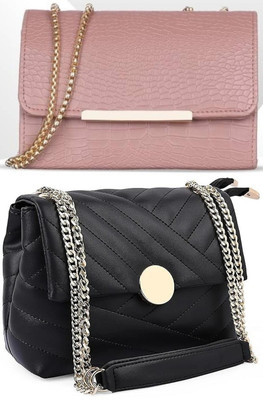 Bag ward Pink, Black Sling Bag Stylish Fancy Unique Design Sling Bag For Women's/Girls(Pack of 2)