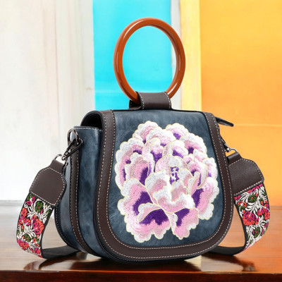 Exotic Blue Sling Bag Retro Floral Embroidery Sling Bag