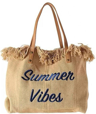 SS Collection Brown Hand-held Bag Summer Vibes Cotton Bag for Women, Embroidery Printed Cotton Bags for Girls