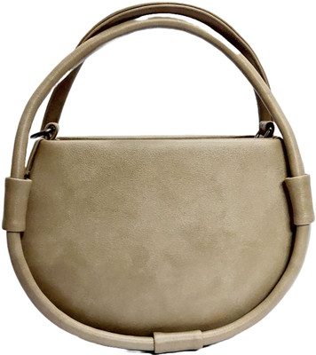 SSE Beige Tote Stylish Round Leather Handbag, Double Handle Design