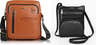 CIMONI Tan, Black Sling Bag Classic Trendy Vegan Leather Daytrip Crossbody Slingbag For Unisex(Pack of 2)