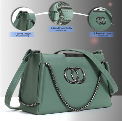 ClassiCove Green Hand-held Bag Women’s Pink Handbag with Chain Detailing