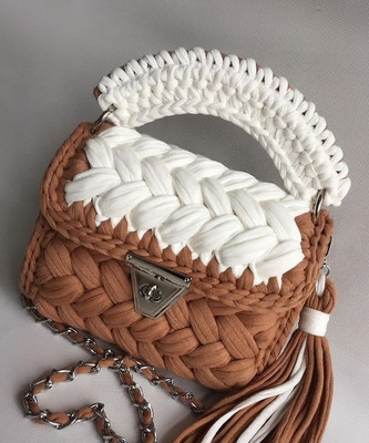 JNT SIMPEX White, Brown Sling Bag Brown & white multi colour hand made purse