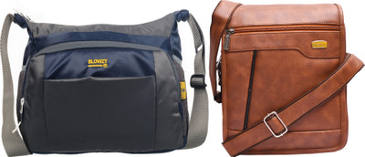 Blowzy Tan, Grey Sling Bag Artificial Leather Cross-Body Large Sling Bag for Men/Boys(Pack of 2)