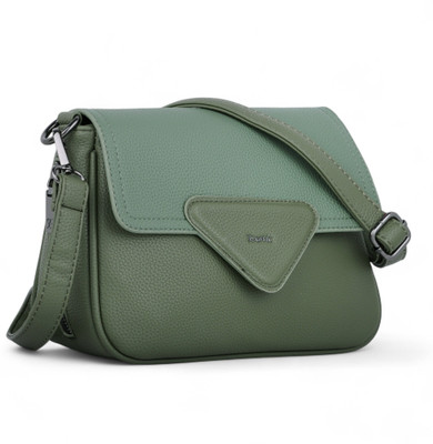 Exotic Premium Green Sling Bag Unique Shape Texture Design Flap Closure