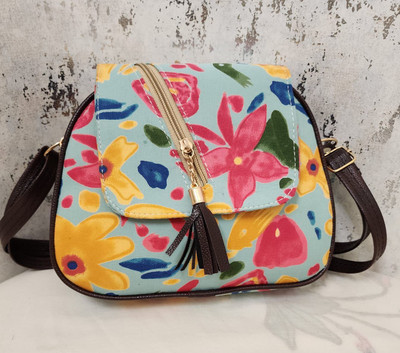 nexwave Multicolor Sling Bag Stylish Printed Clutches Double Partition Cross Zip with Long belt (Size- 8/9.5)