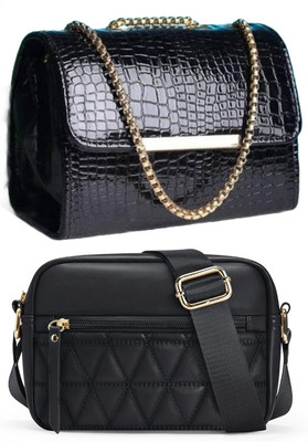 Bag ward Black, Black Sling Bag Stylish Fancy Unique Design Sling Bag For Women's/Girls(Pack of 2)