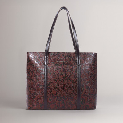 LINO PERROS Brown Sling Bag Womens Brown Floral Embossed Print Handbag