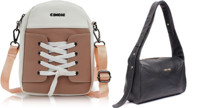 CIMONI Beige, Black Sling Bag Stylish Unique Shoes Design Shoulder Crossbody Hobo Daytrip Women Slingbag(Pack of 2)