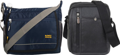 Blowzy Black, Blue Sling Bag Cross Body Travel Office Business Messenger One Side Men & Women Sling Bag(Pack of 2)