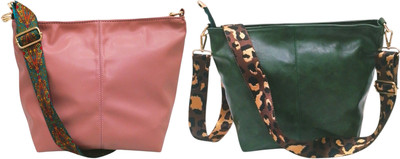 Dakota Pink, Green Sling Bag STYLISH PU LEATHER BAGS ALONG WITH SLING FOR WOMENS & GIRLS(Pack of 2)