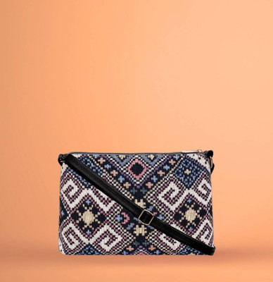 LIKE STYLE Grey Sling Bag Ethnic Jute Sling Bag with Adjustable Strap