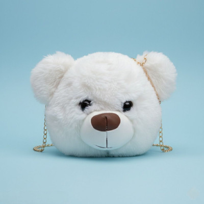 mahammad White Sling Bag Stylish Teddy Bear Faux Fur Sling Bag for Girls & Women | White