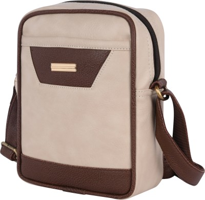 Lappee Beige Sling Bag Itali Classic Leather trendy Crossbody Side Mobile Sling Bag for Men Travel