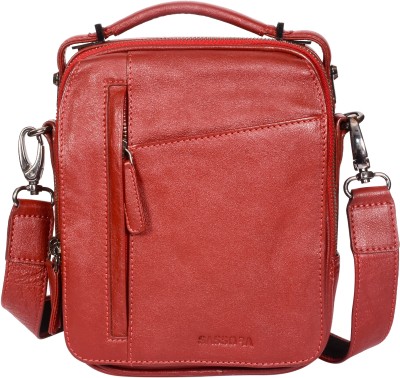 Sassora Red Sling Bag Genuine Leather Women Medium Size Red Color Leather Sling Bag Z105