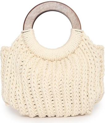 Maresse White Sling Bag Striped Macrame Handbag for Women | Boho Tote with Wooden Handle & Tassels